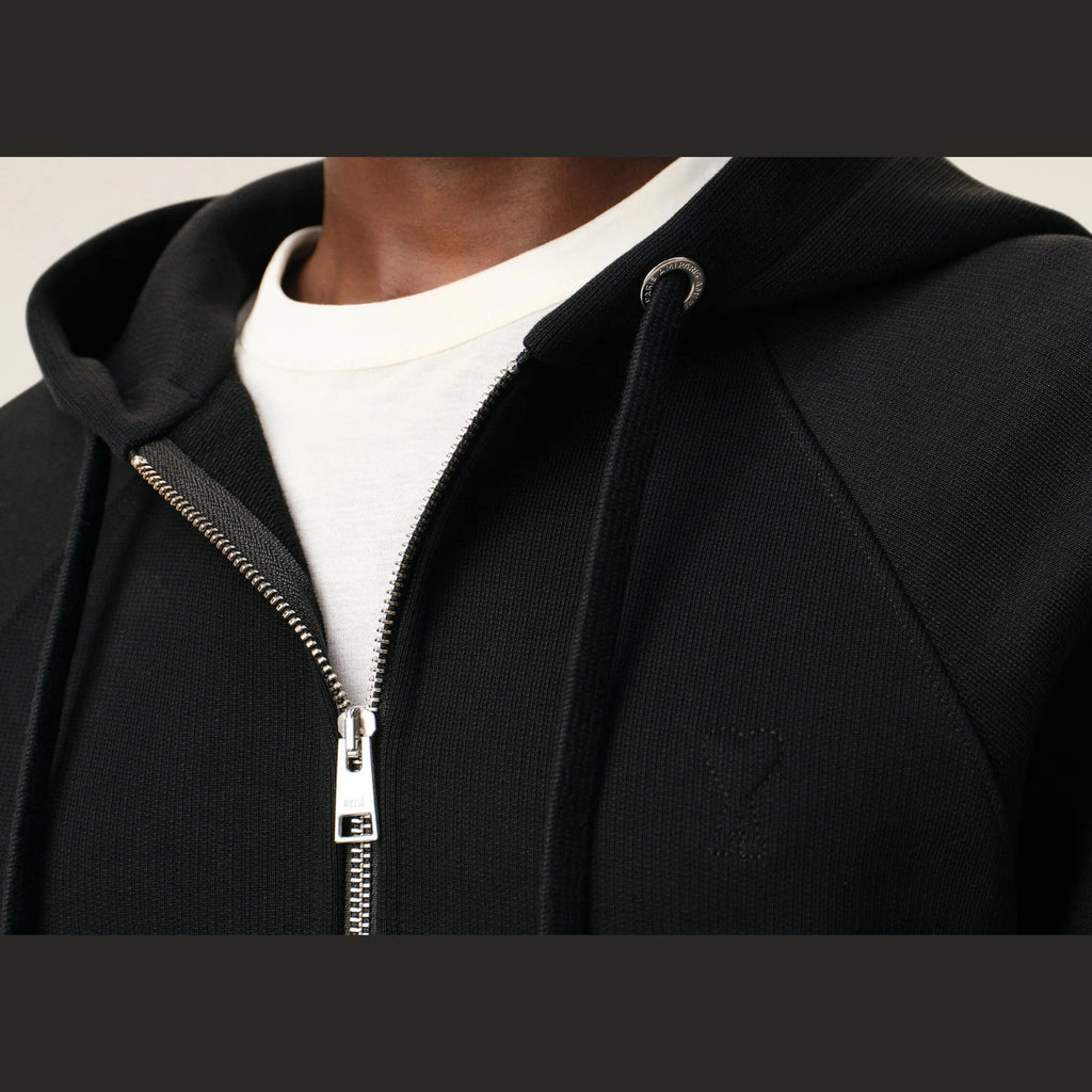 Ami Paris Ami De Coeur Zipped Hoodie Cotton Black
