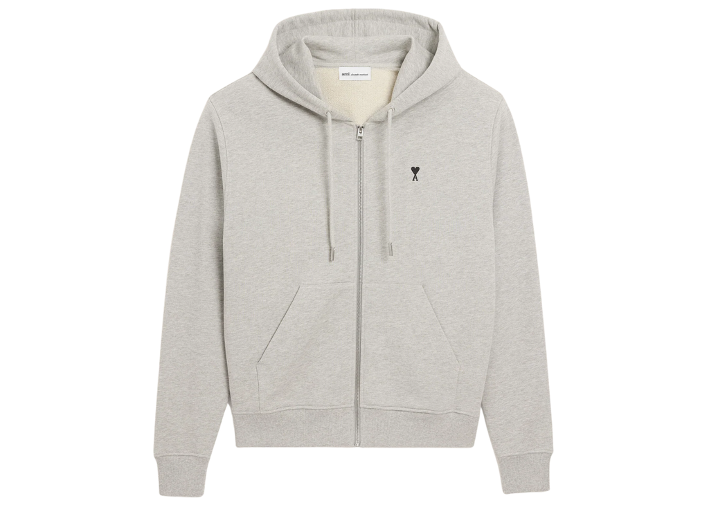 Ami Paris Ami De Coeur Zipped Hoodie Grey