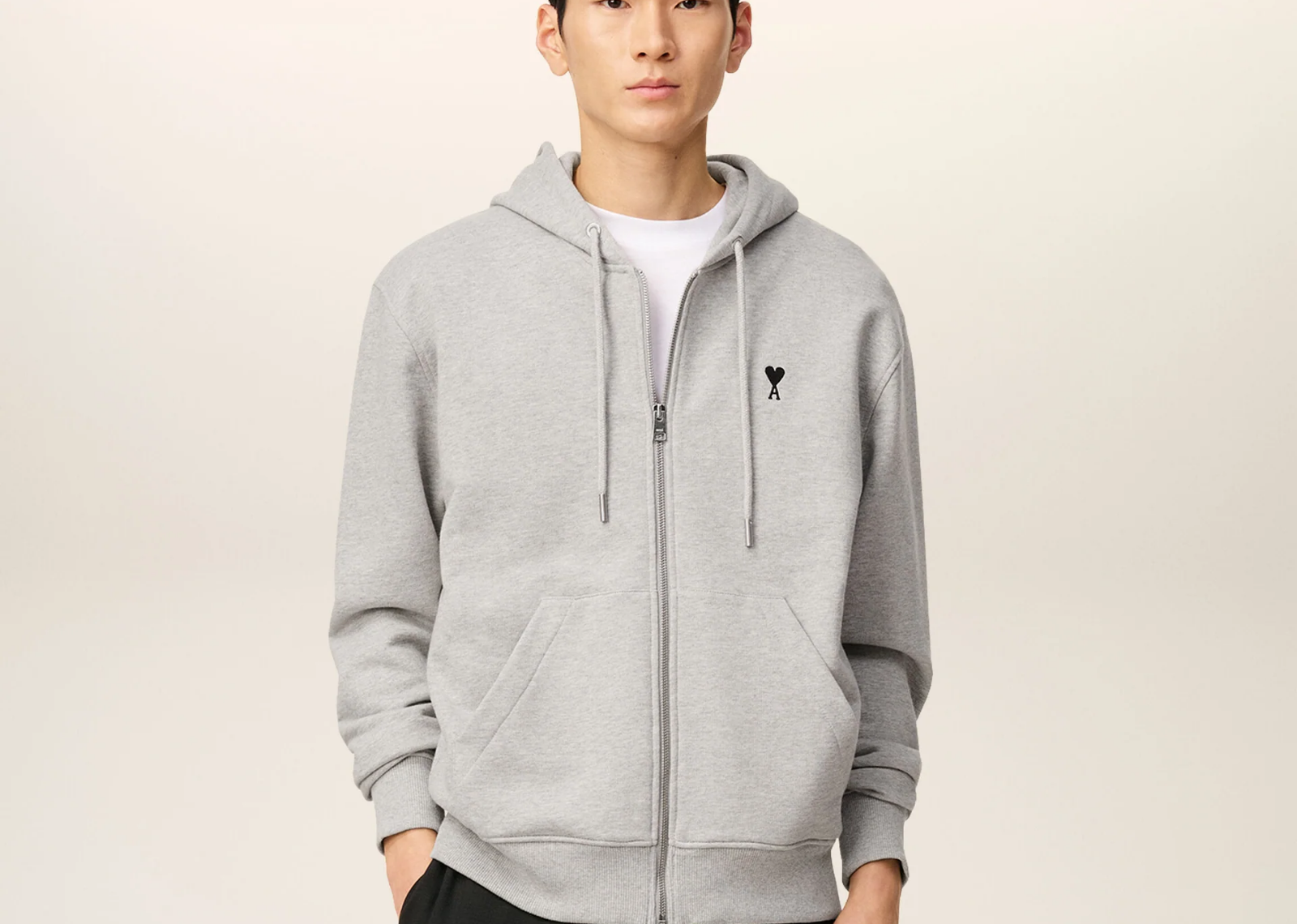 Ami Paris Ami De Coeur Zipped Hoodie Grey