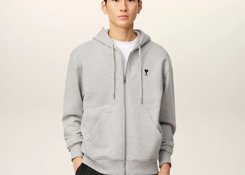 Ami Paris Ami De Coeur Zipped Hoodie Grey