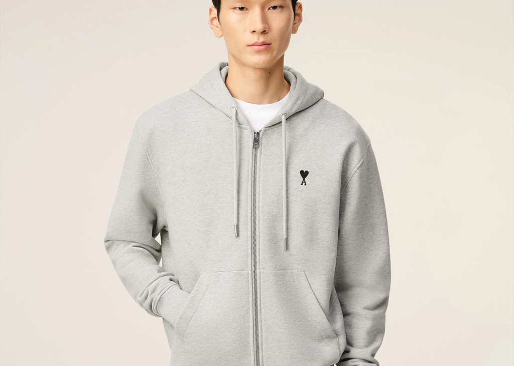 Ami Paris Ami De Coeur Zipped Hoodie Grey