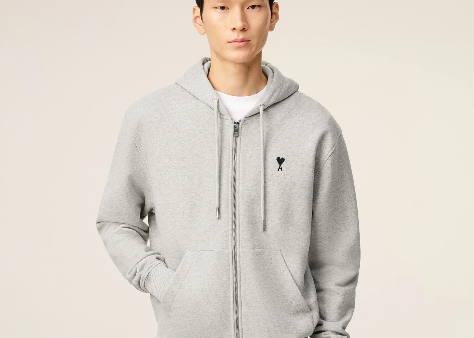 Ami Paris Ami De Coeur Zipped Hoodie Grey