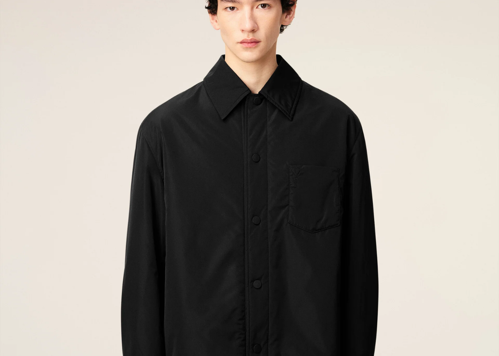 Ami Paris Black Taffetas Padded Ami De Coeur Overshirt