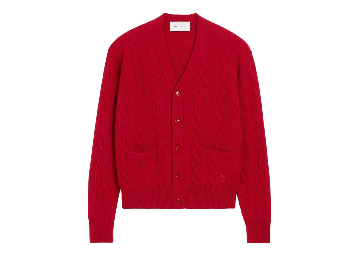 Ami Paris Cable Wool Cardigan Ruby Red