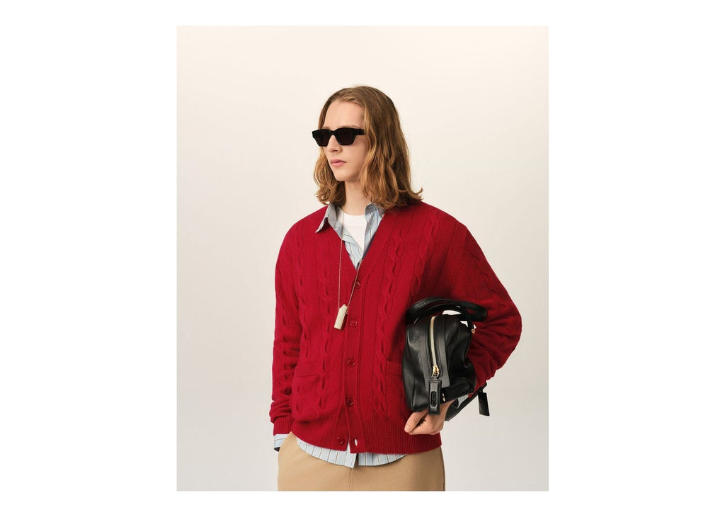 Ami Paris Cable Wool Cardigan Ruby Red