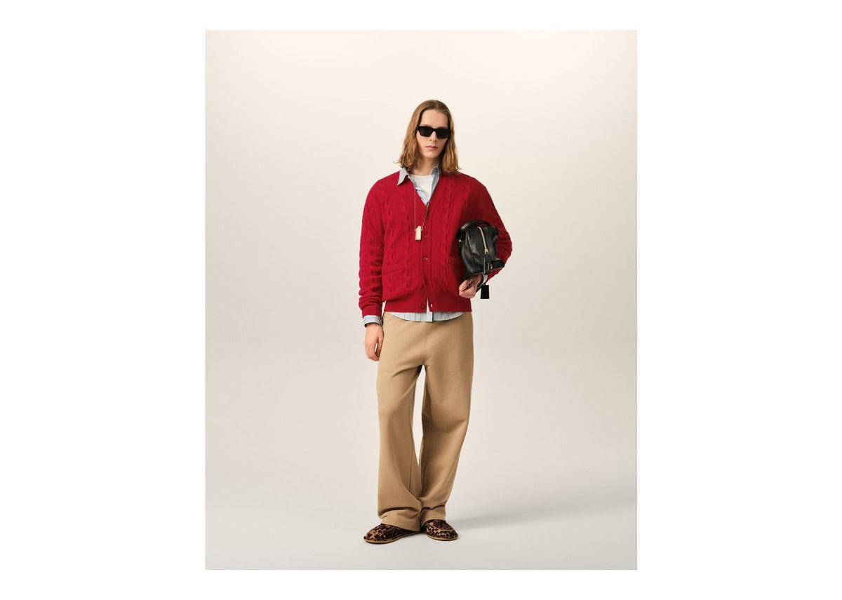 Ami Paris Cable Wool Cardigan Ruby Red