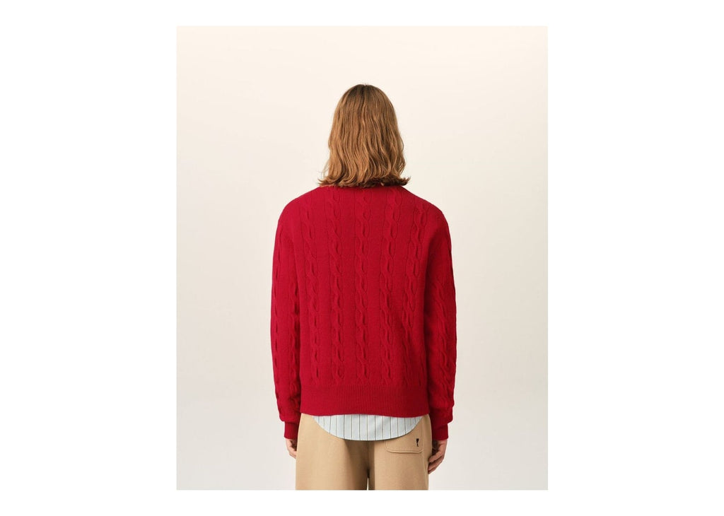 Ami Paris Cable Wool Cardigan Ruby Red