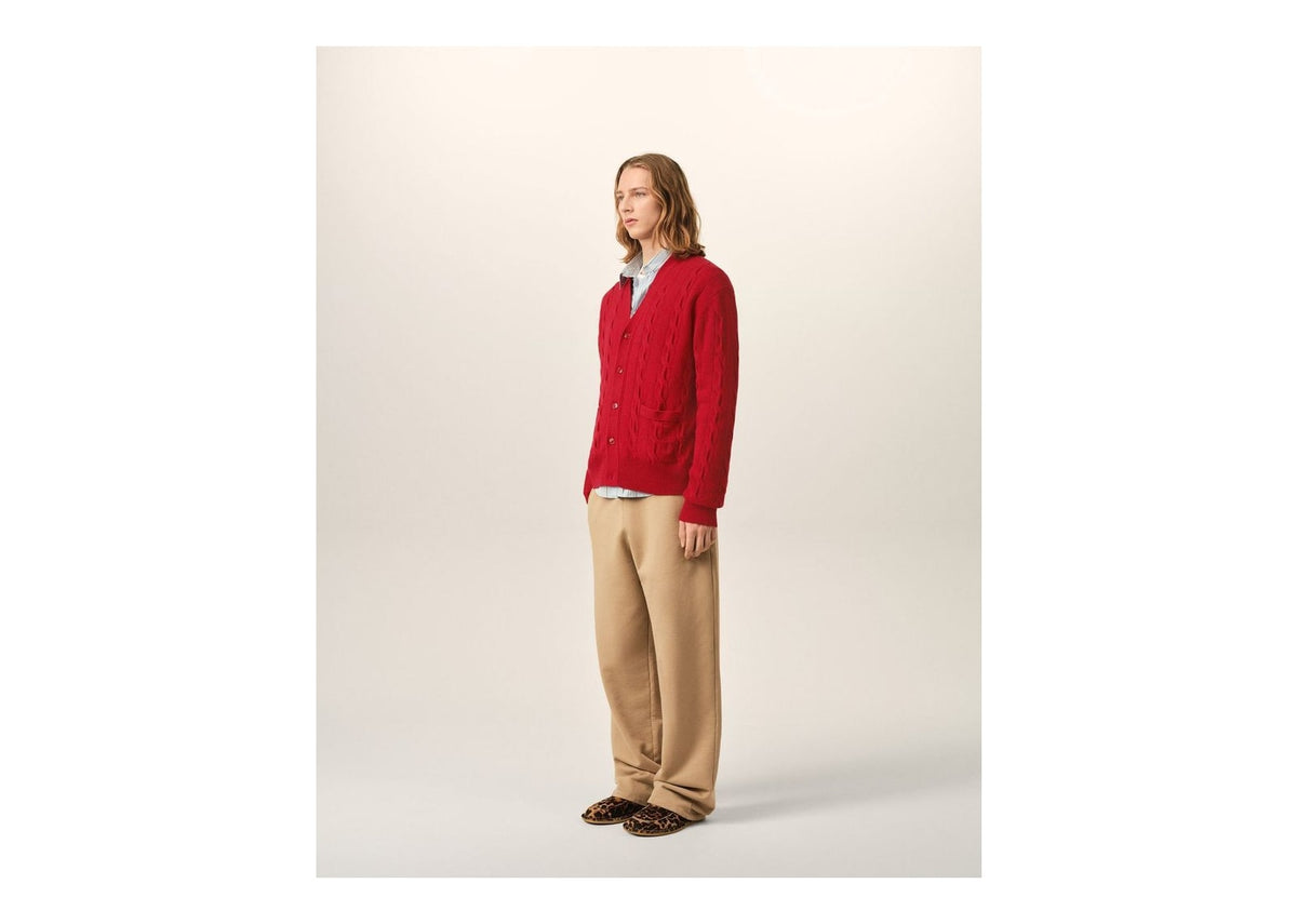 Ami Paris Cable Wool Cardigan Ruby Red