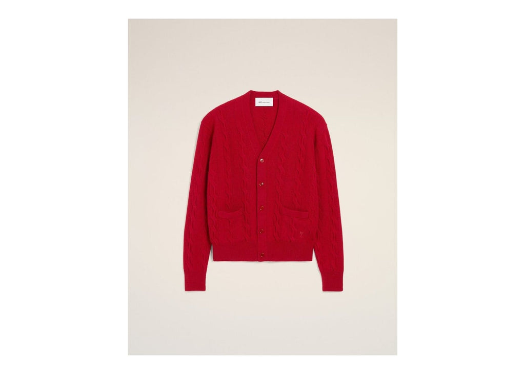Ami Paris Cable Wool Cardigan Ruby Red