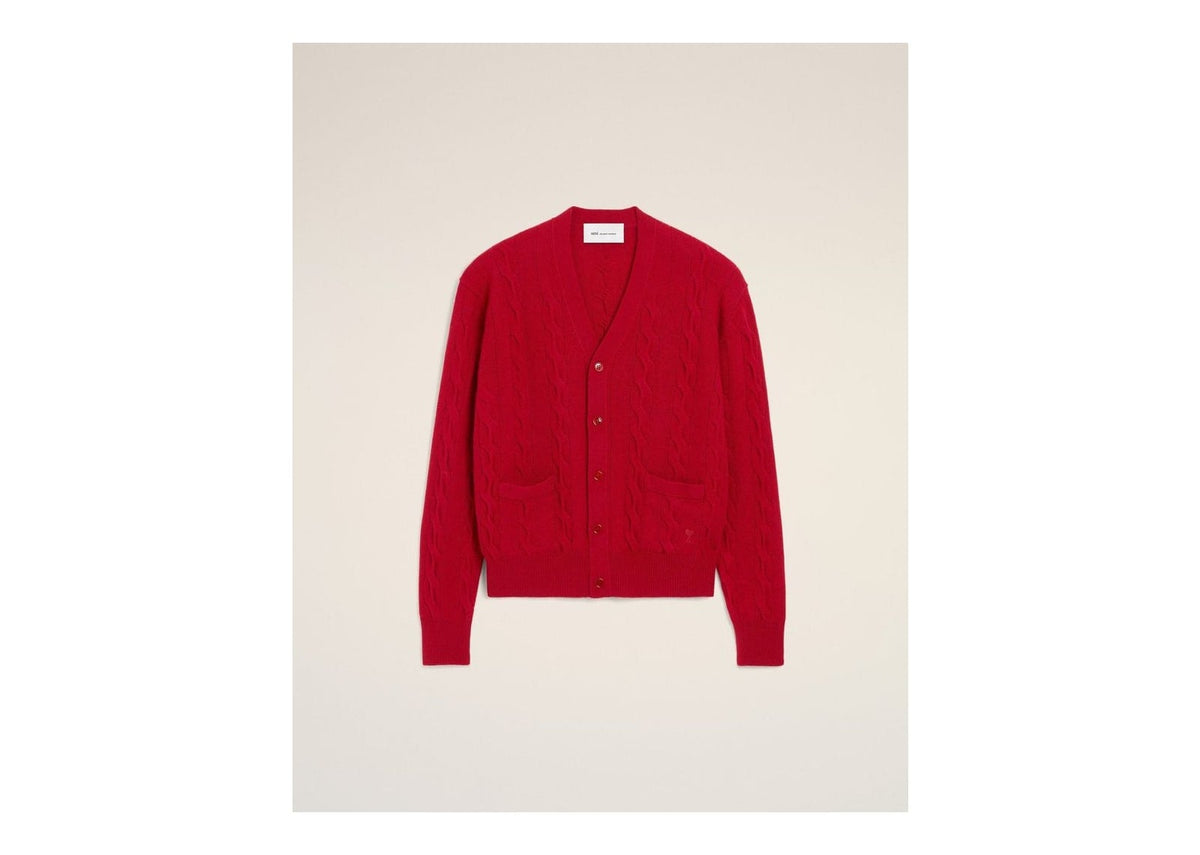 Ami Paris Cable Wool Cardigan Ruby Red