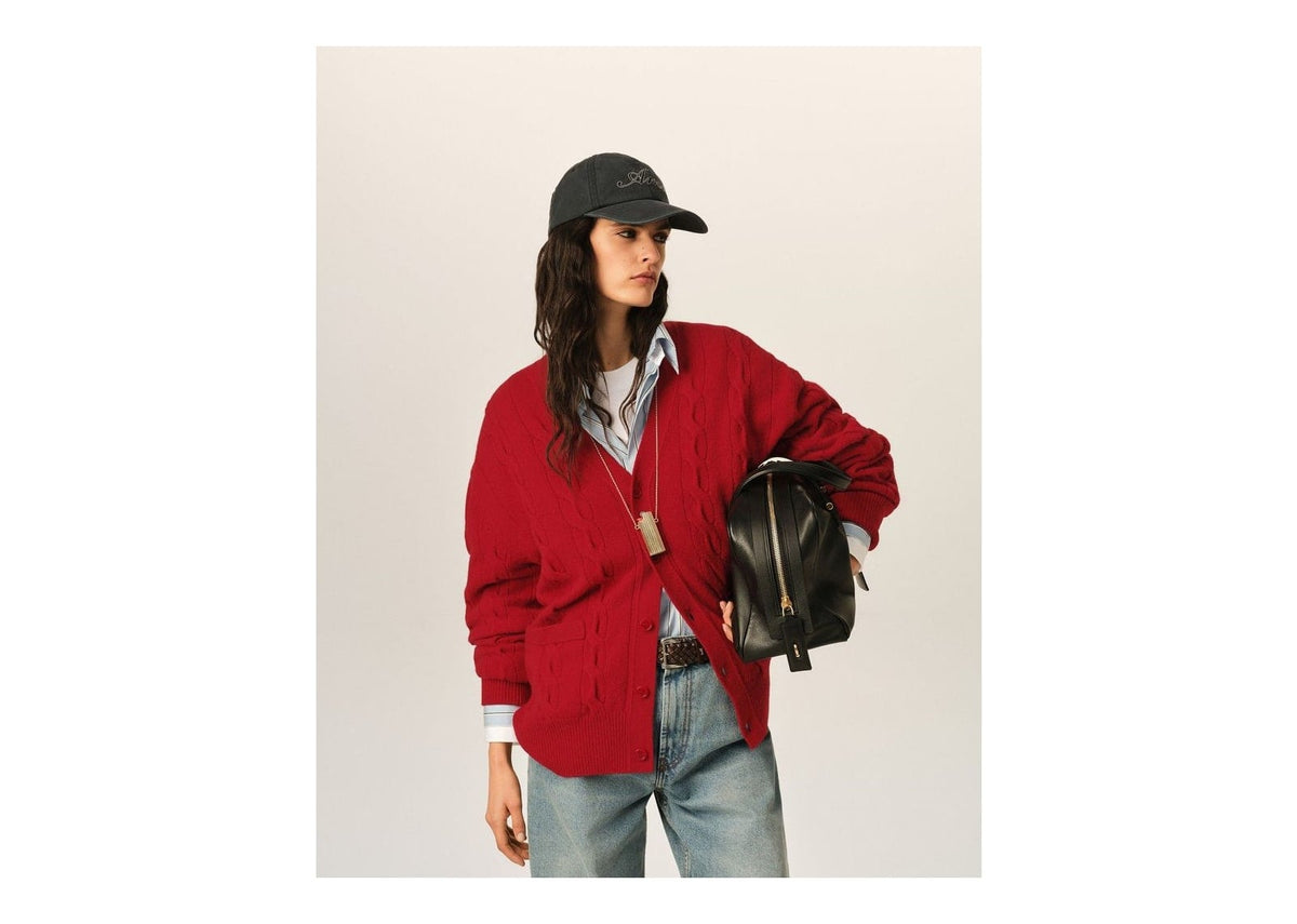 Ami Paris Cable Wool Cardigan Ruby Red