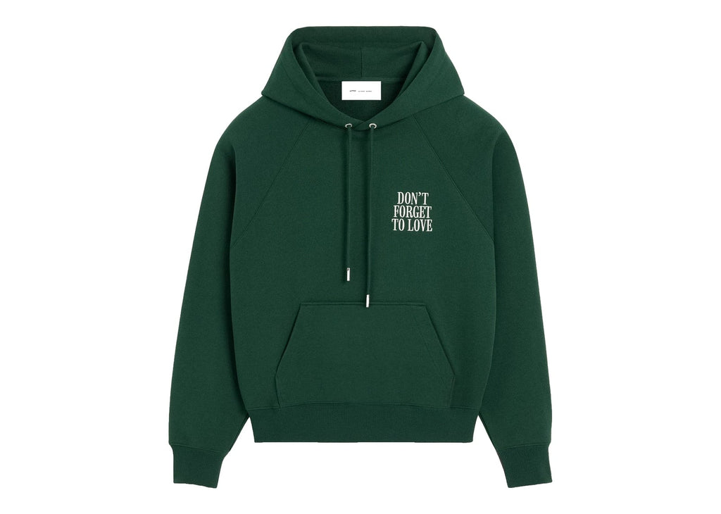 Ami Paris Cotton Don't Forget To Love Hoodie Bottle Green