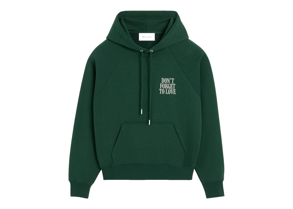 Ami Paris Cotton Don't Forget To Love Hoodie Bottle Green