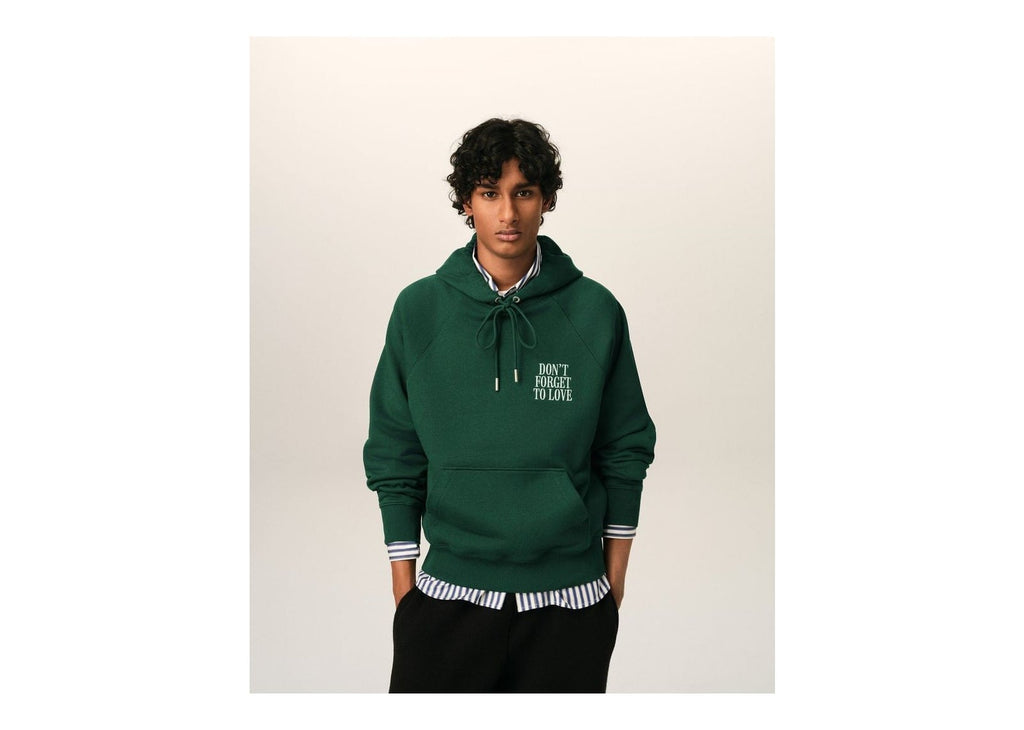 Ami Paris Cotton Don't Forget To Love Hoodie Bottle Green