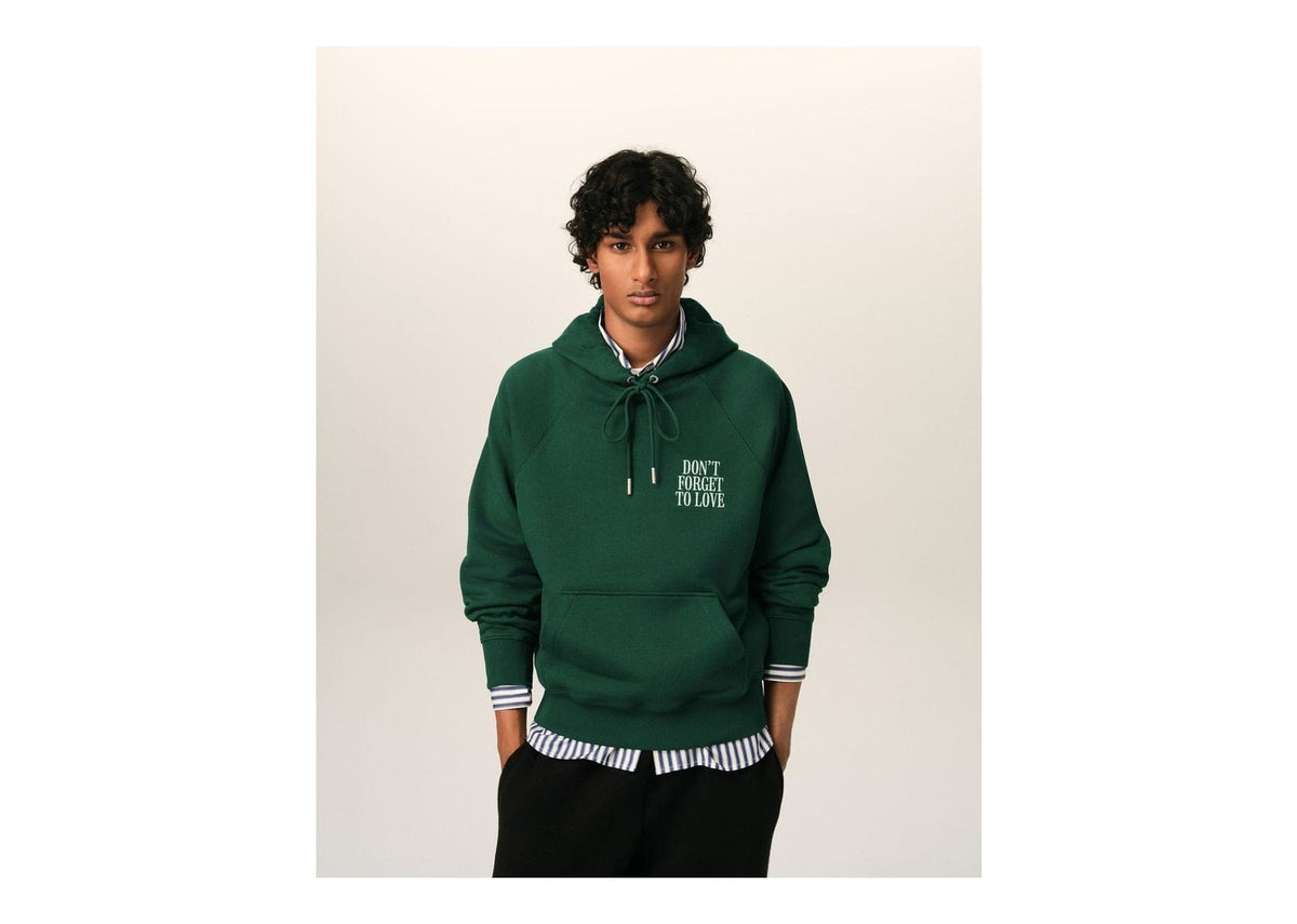 Ami Paris Cotton Don't Forget To Love Hoodie Bottle Green