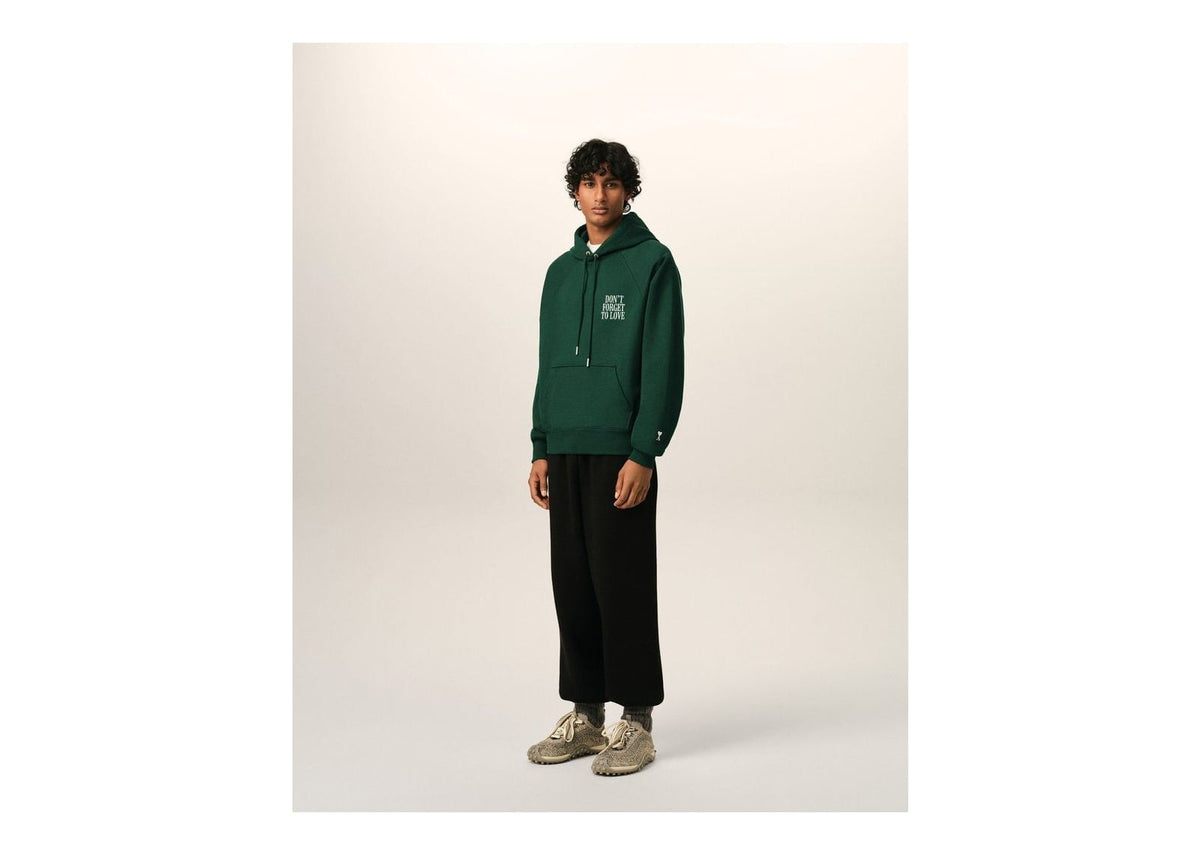 Ami Paris Cotton Don't Forget To Love Hoodie Bottle Green