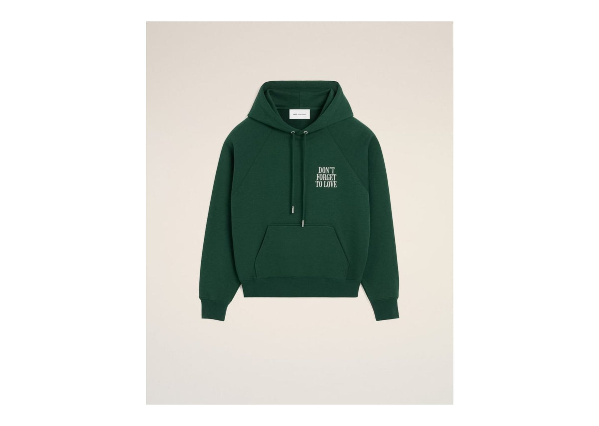 Ami Paris Cotton Don't Forget To Love Hoodie Bottle Green