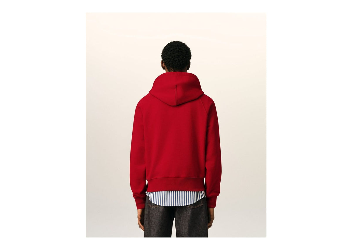 Ami Paris Cotton Hoodie with Ami Paris Embroidery Ruby Red/Ivory
