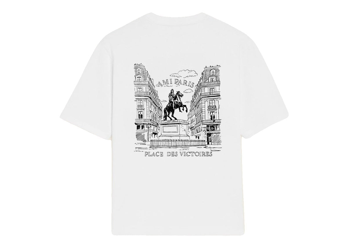 Ami Paris Cotton T-Shirt with Place Des Victoires Print White