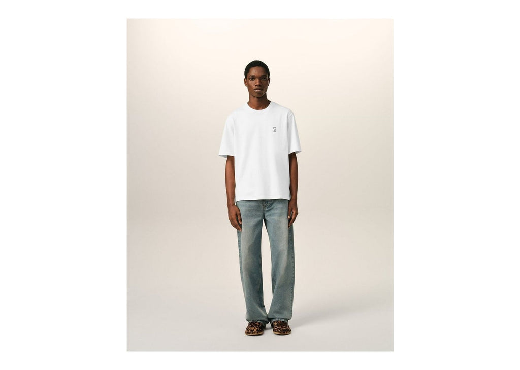 Ami Paris Cotton T-Shirt with Place Des Victoires Print White