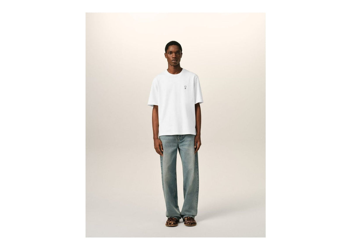 Ami Paris Cotton T-Shirt with Place Des Victoires Print White