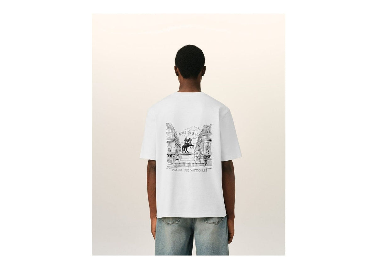 Ami Paris Cotton T-Shirt with Place Des Victoires Print White