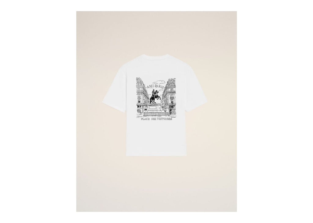 Ami Paris Cotton T-Shirt with Place Des Victoires Print White
