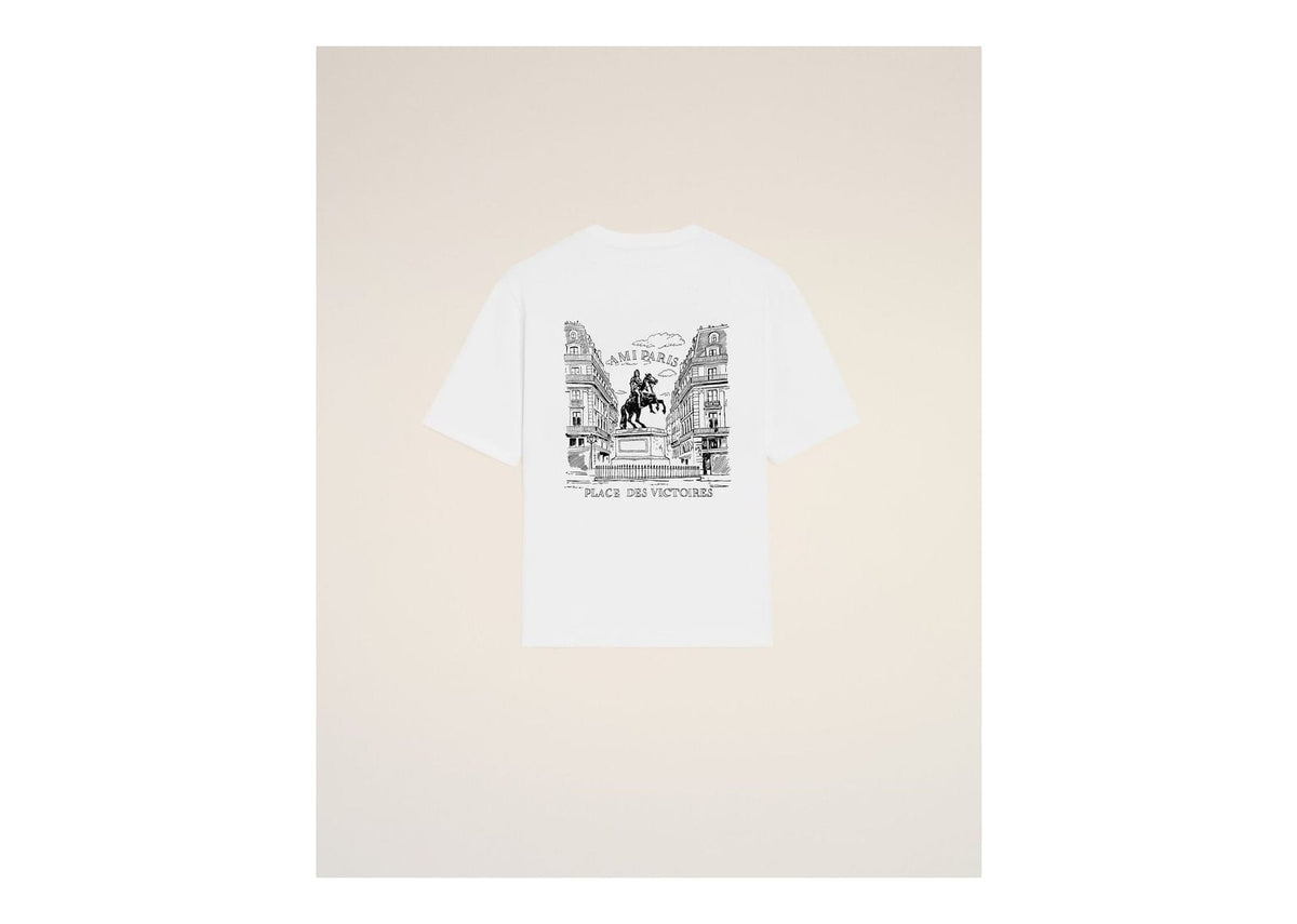 Ami Paris Cotton T-Shirt with Place Des Victoires Print White