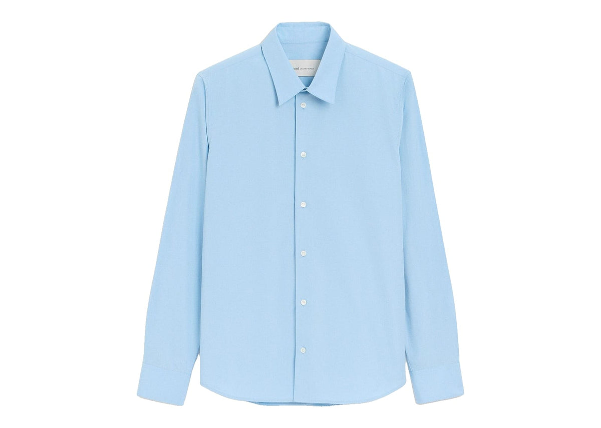 Ami Paris Cotton Tailor Embroidered Ami De Coeur Shirt Cashmere Blue