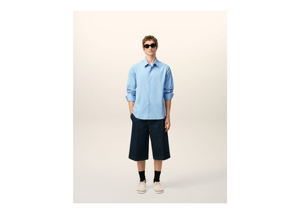 Ami Paris Cotton Tailor Embroidered Ami De Coeur Shirt Cashmere Blue