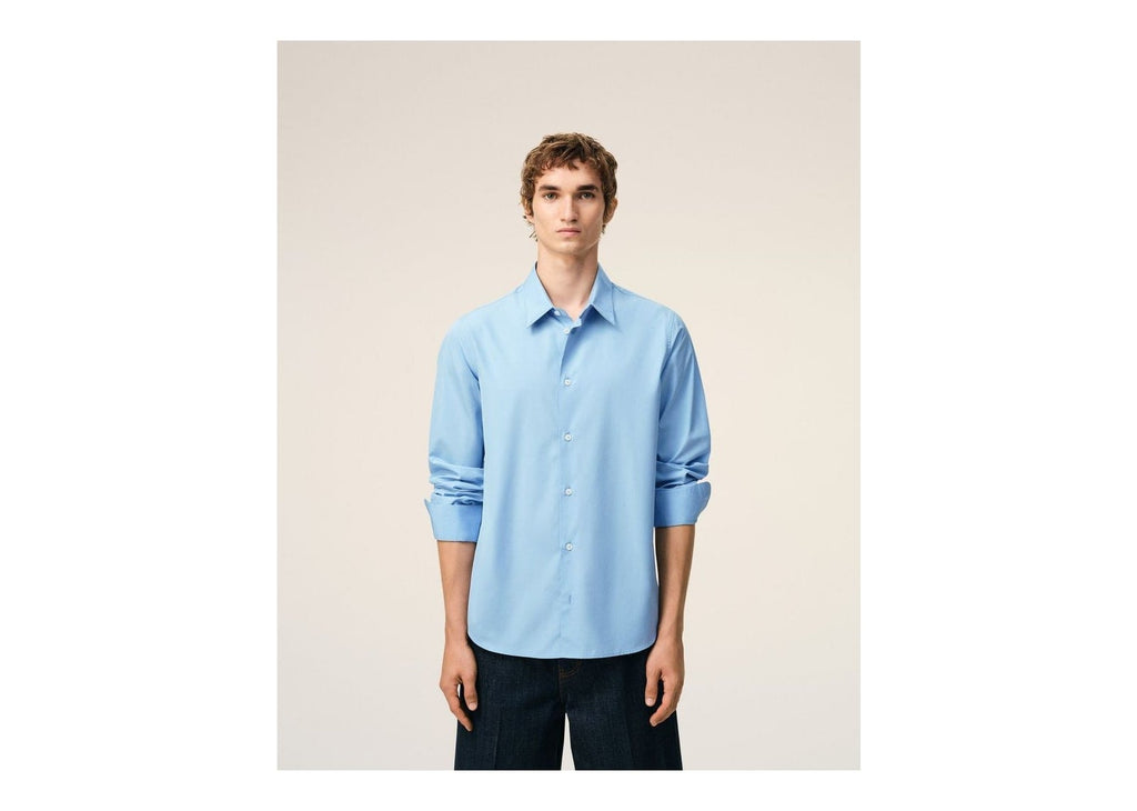 Ami Paris Cotton Tailor Embroidered Ami De Coeur Shirt Cashmere Blue