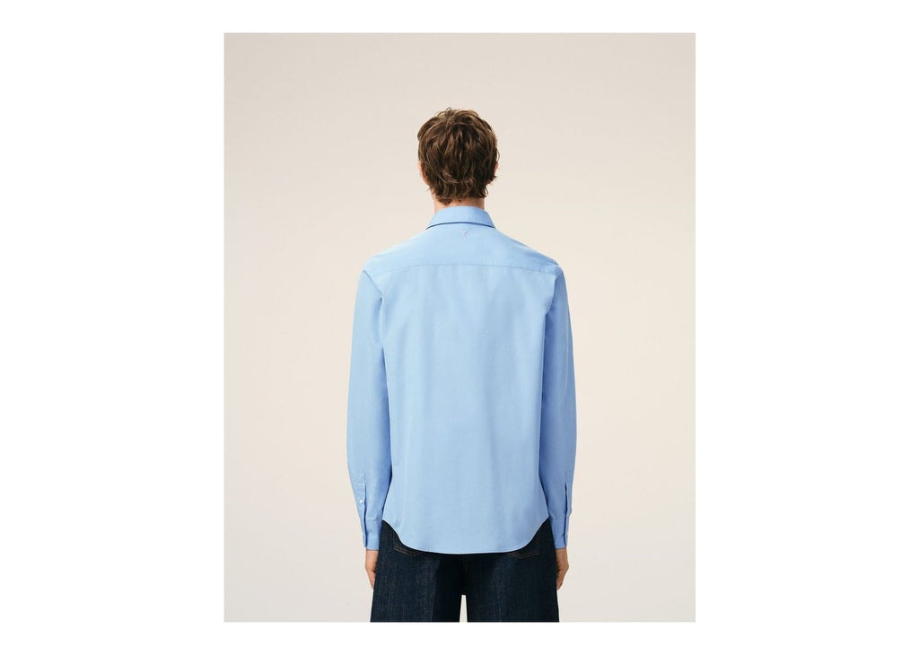 Ami Paris Cotton Tailor Embroidered Ami De Coeur Shirt Cashmere Blue