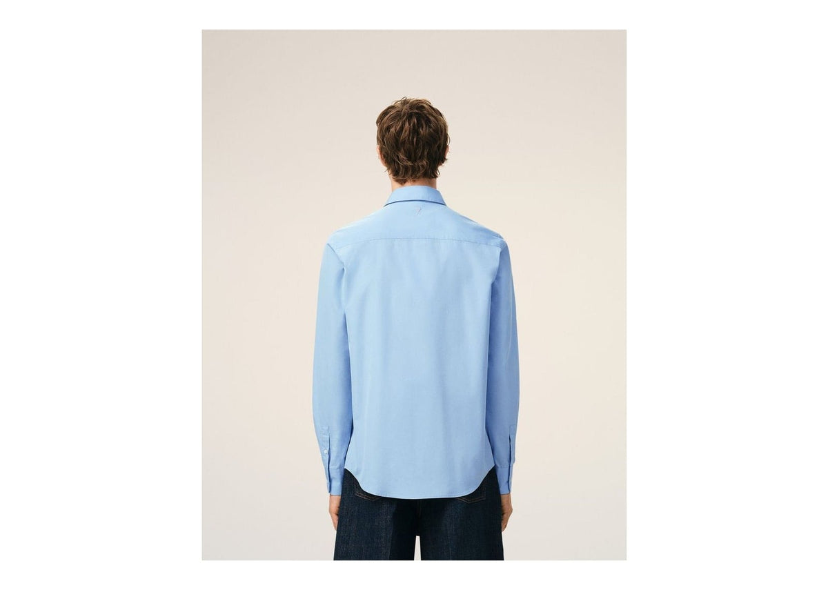 Ami Paris Cotton Tailor Embroidered Ami De Coeur Shirt Cashmere Blue