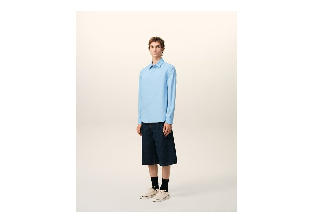 Ami Paris Cotton Tailor Embroidered Ami De Coeur Shirt Cashmere Blue