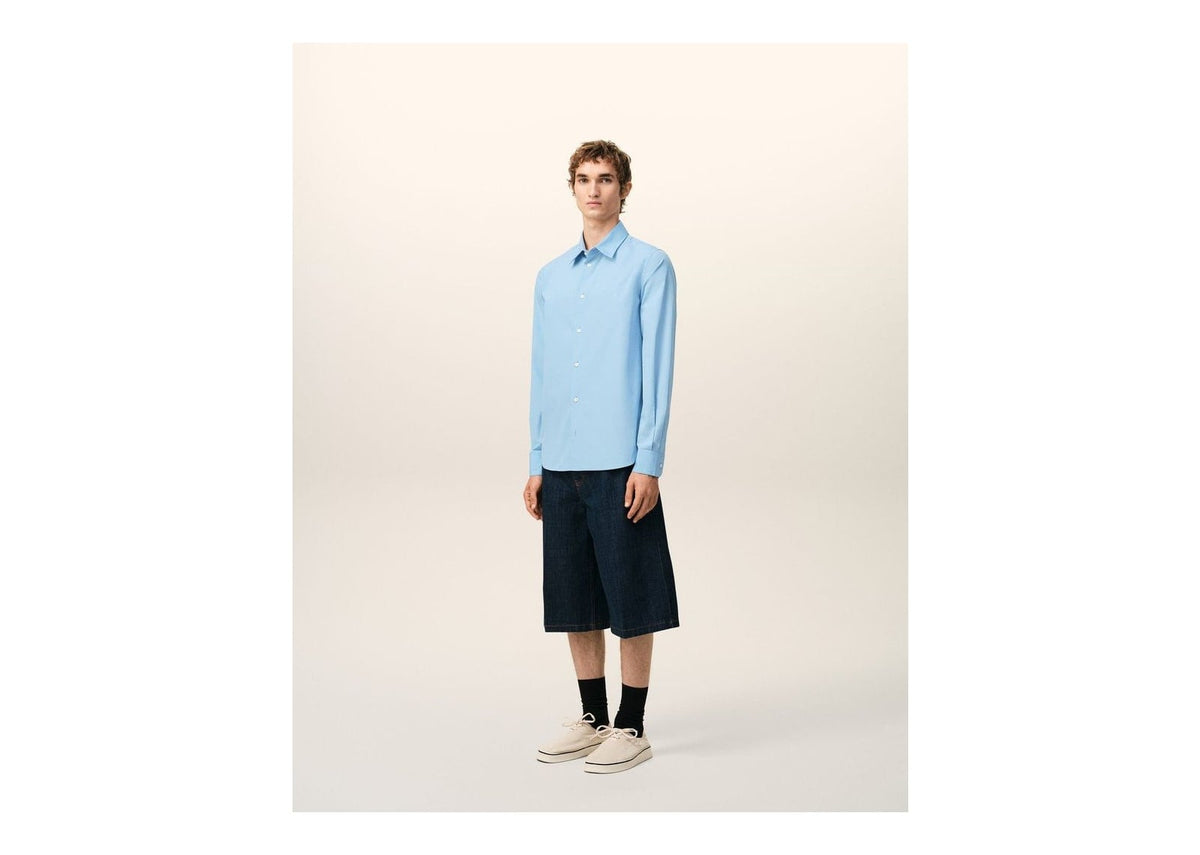 Ami Paris Cotton Tailor Embroidered Ami De Coeur Shirt Cashmere Blue