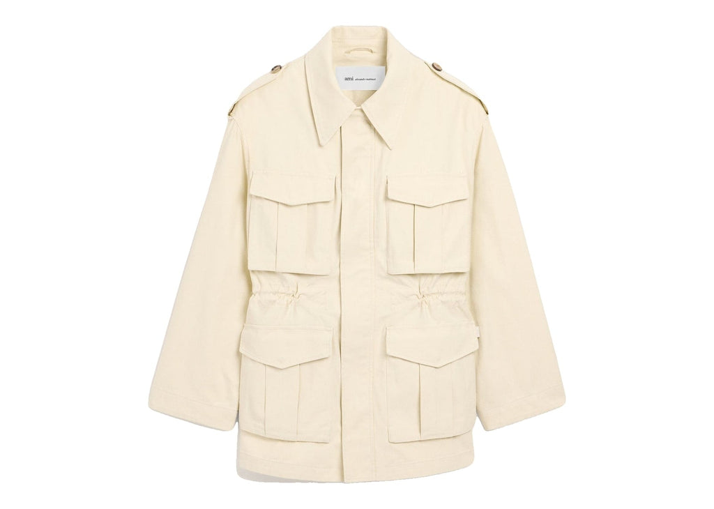 Ami Paris Cotton Utility Parka Jacket Ivory