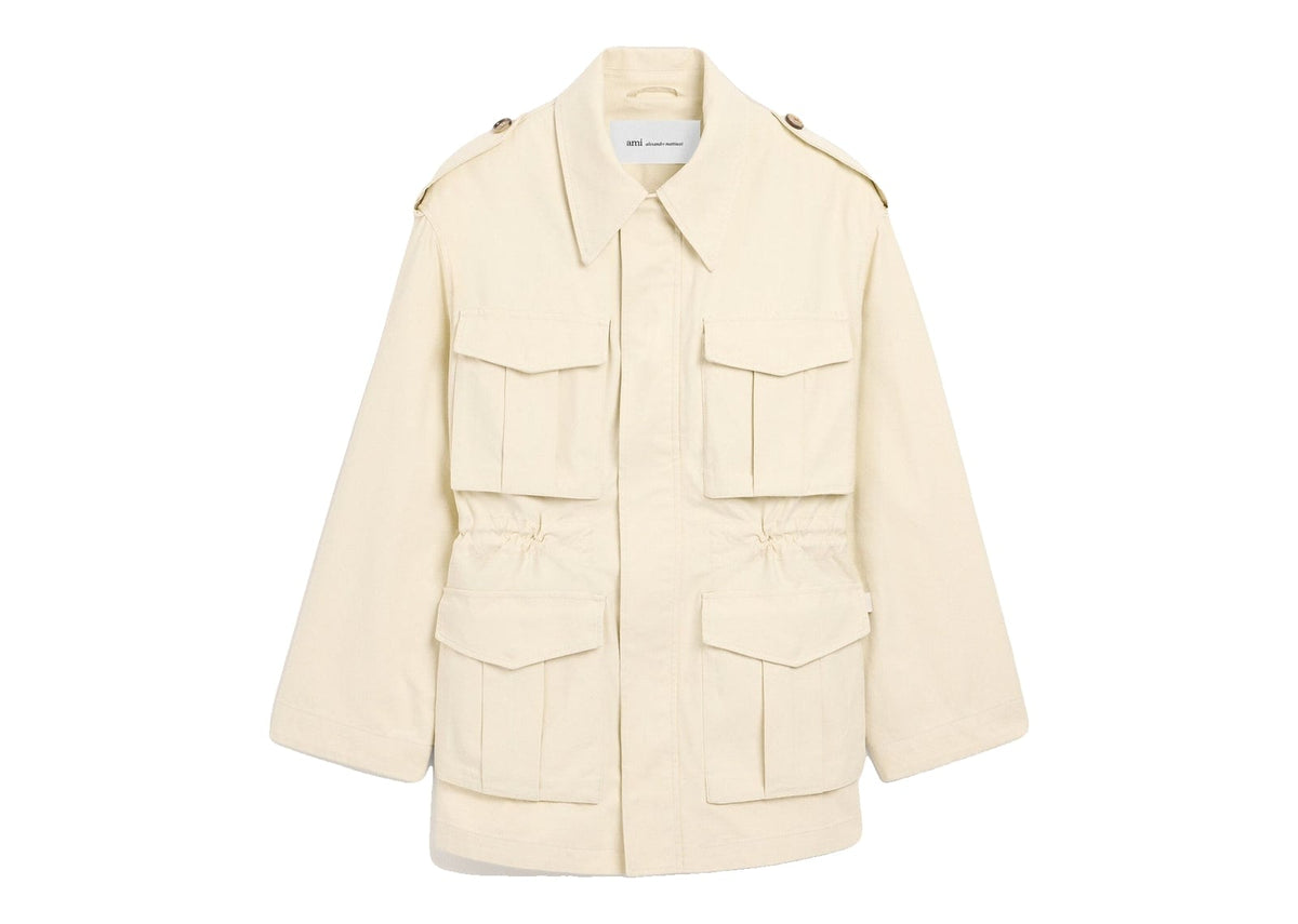Ami Paris Cotton Utility Parka Jacket Ivory