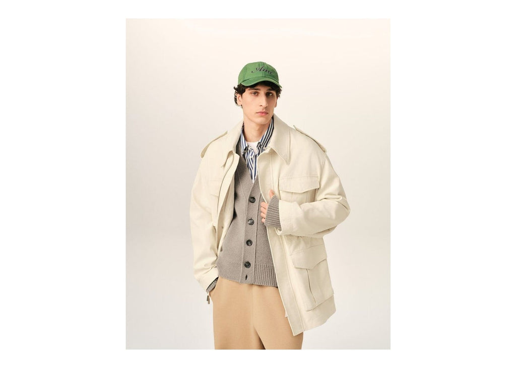 Ami Paris Cotton Utility Parka Jacket Ivory