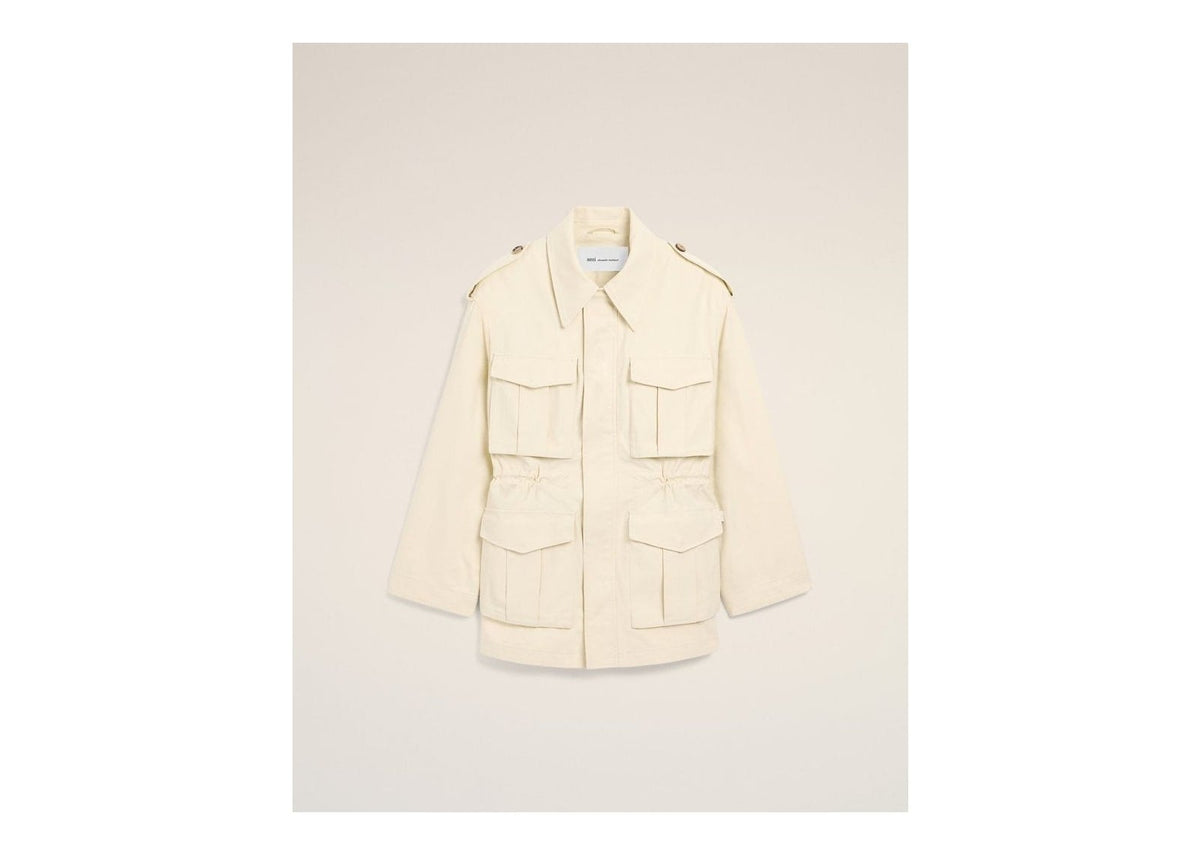 Ami Paris Cotton Utility Parka Jacket Ivory