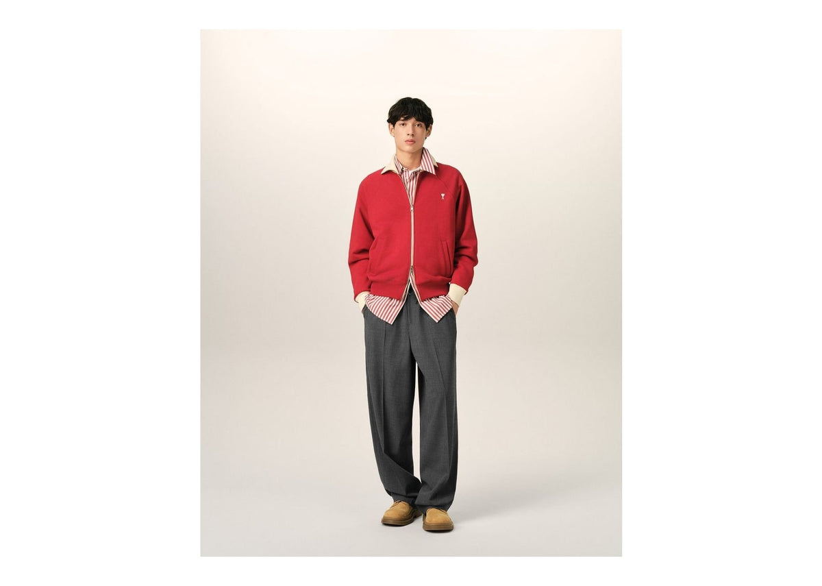 Ami Paris Elasticated-Waist Wool Trousers Relaxed-Fit Carbon Grey