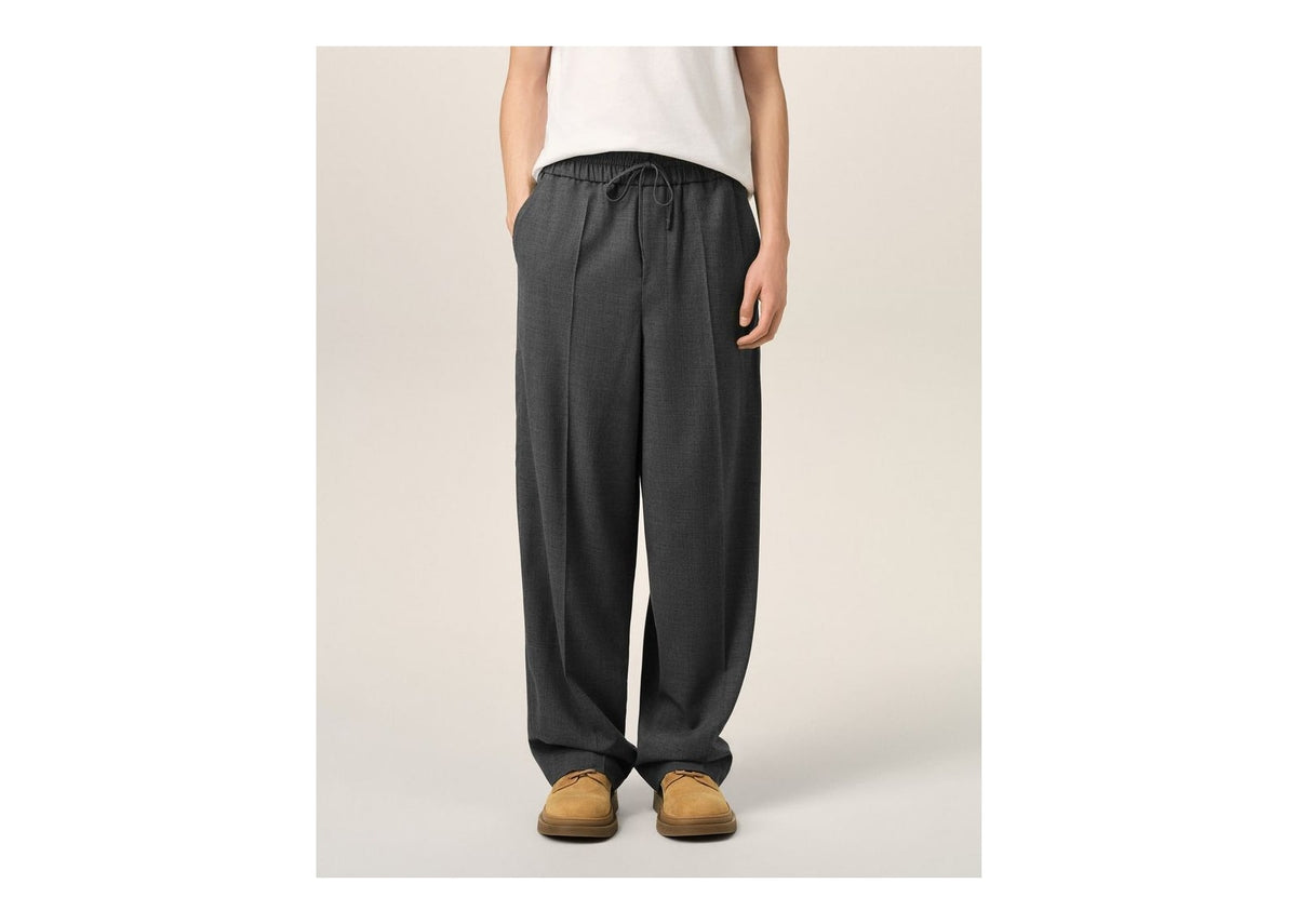 Ami Paris Elasticated-Waist Wool Trousers Relaxed-Fit Carbon Grey