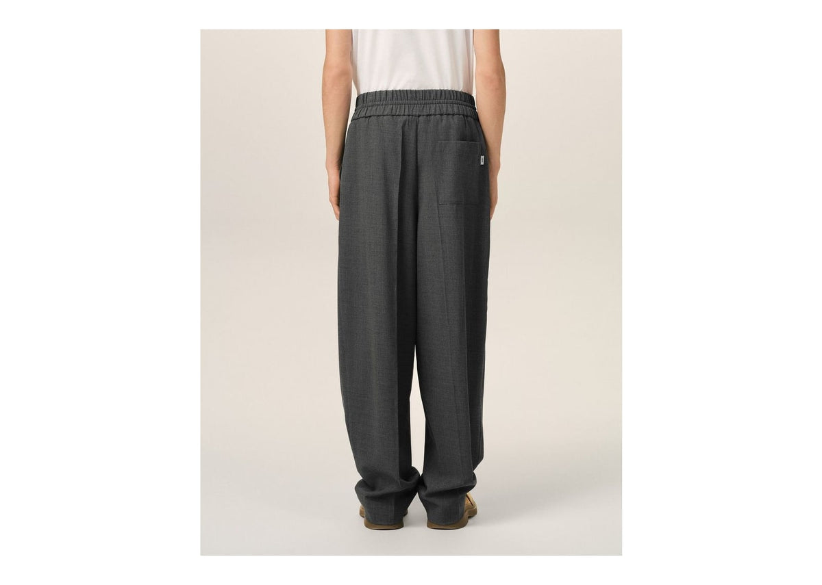 Ami Paris Elasticated-Waist Wool Trousers Relaxed-Fit Carbon Grey