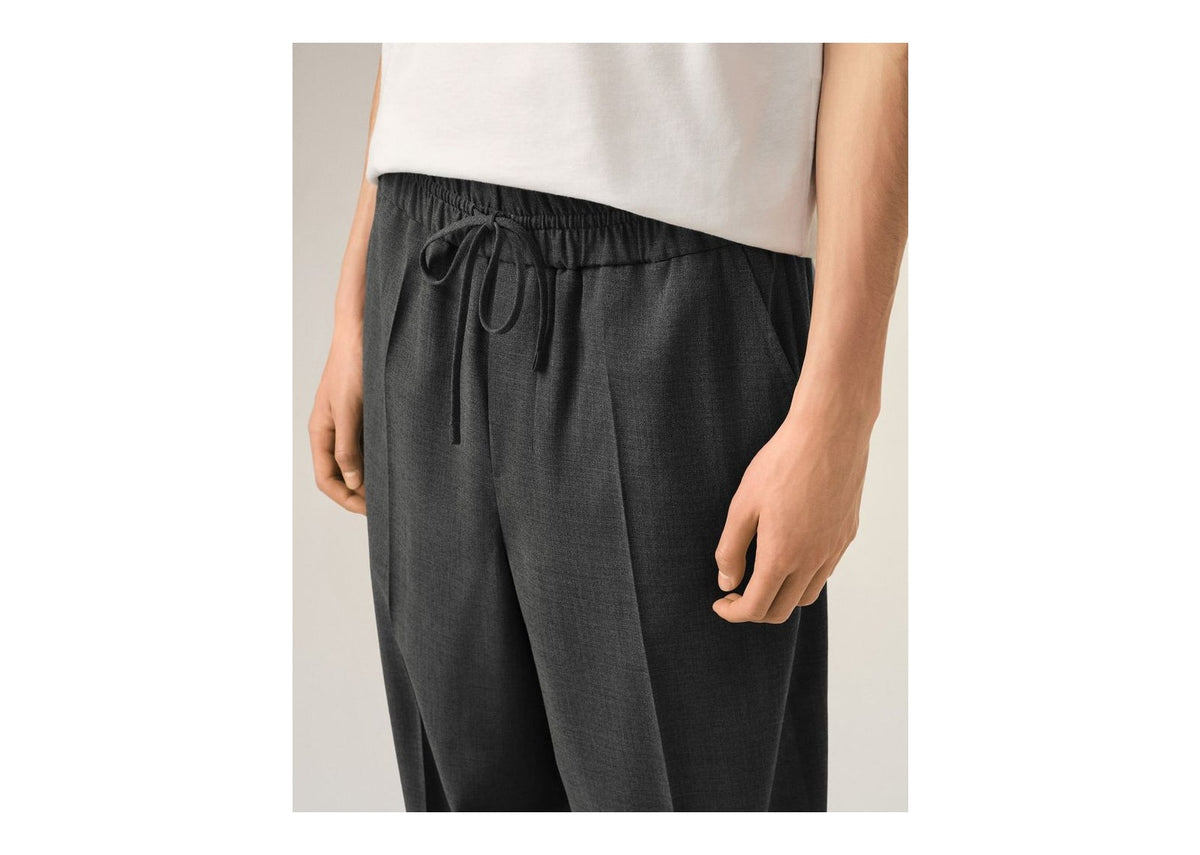 Ami Paris Elasticated-Waist Wool Trousers Relaxed-Fit Carbon Grey