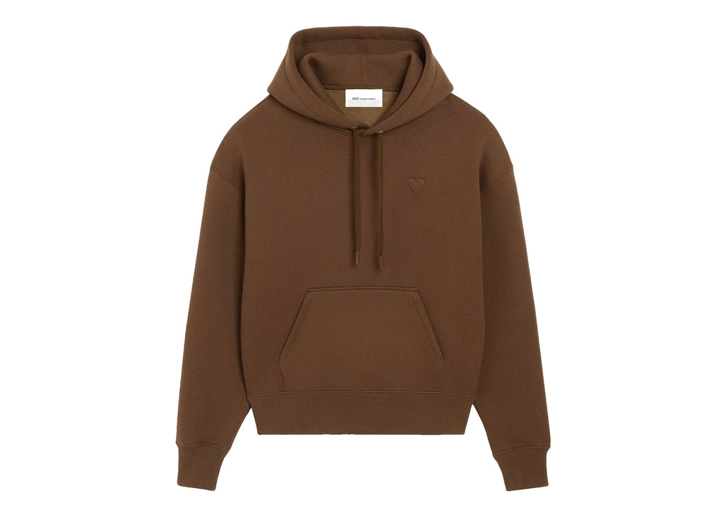 Ami Paris Embossed Ami De Coeur Cotton Hoodie Chocolate Brown
