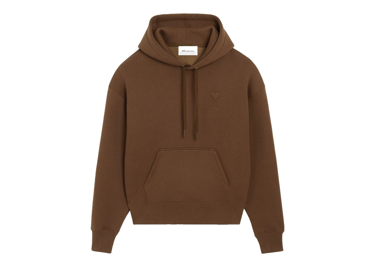 Ami Paris Embossed Ami De Coeur Cotton Hoodie Chocolate Brown