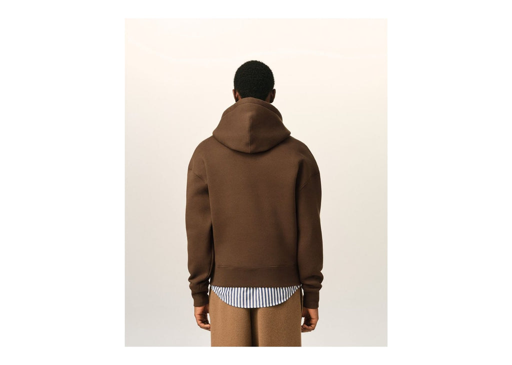 Ami Paris Embossed Ami De Coeur Cotton Hoodie Chocolate Brown