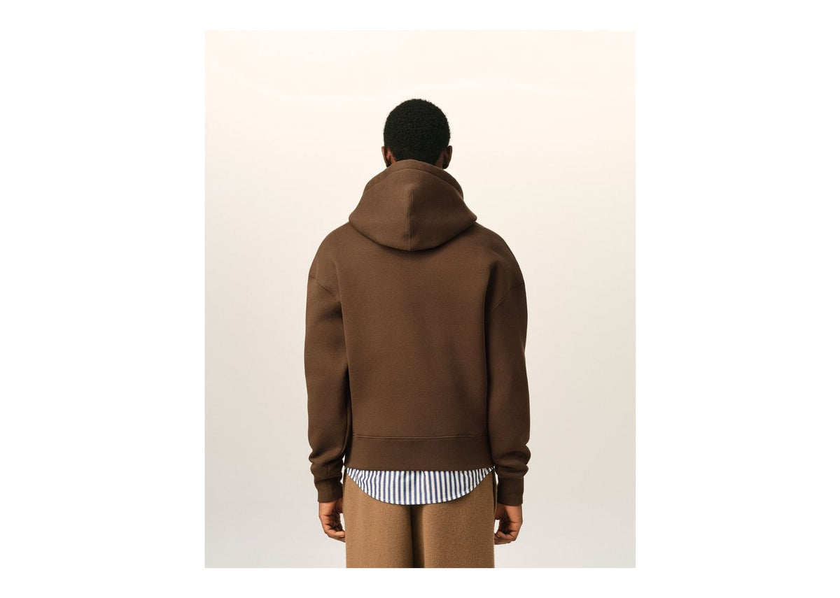 Ami Paris Embossed Ami De Coeur Cotton Hoodie Chocolate Brown