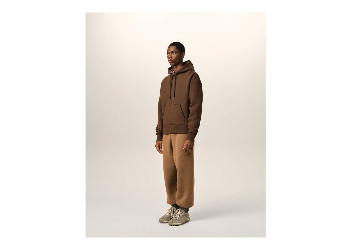 Ami Paris Embossed Ami De Coeur Cotton Hoodie Chocolate Brown