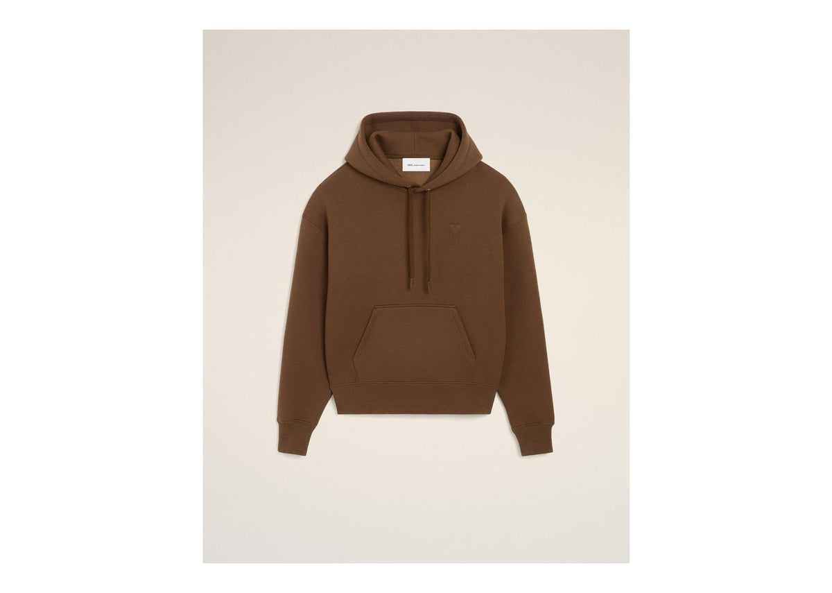 Ami Paris Embossed Ami De Coeur Cotton Hoodie Chocolate Brown