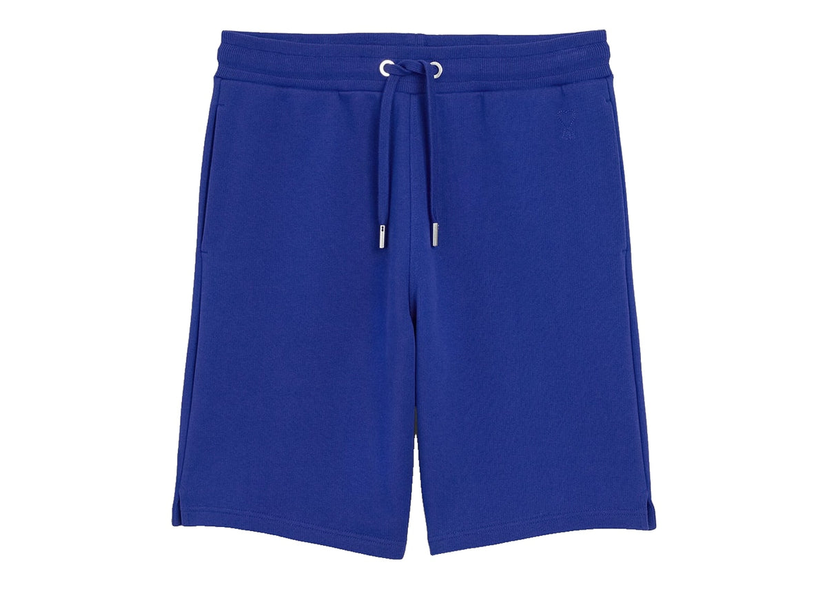 Ami Paris Embossed Ami De Coeur Cotton Shorts Royal Blue